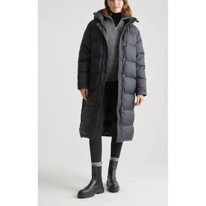 NWOT QUINCE Black Responsible Goose Down Quilted Puffer Hooded Long Jacket SMALL